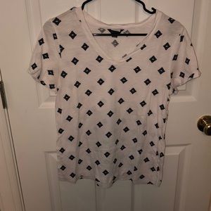 White with navy blue diamonds